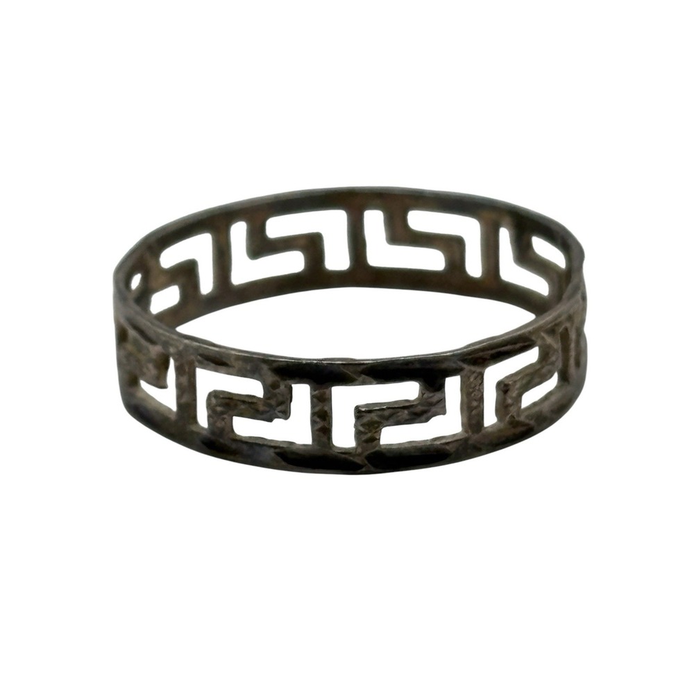 VTG Greek Key Band Ring Thin Unsigned‎ Sterling Silver 925 Size 7 Textured Open